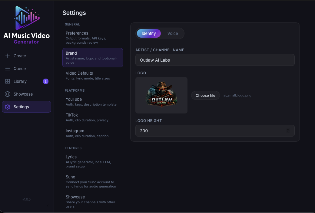Settings → Brand → Identity
